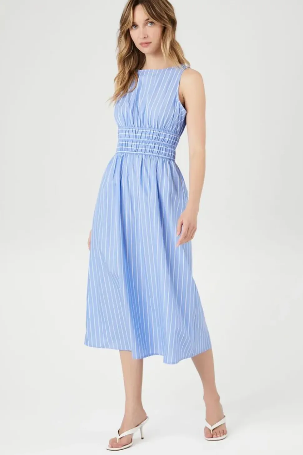 Pinstriped Poplin Midi Dress