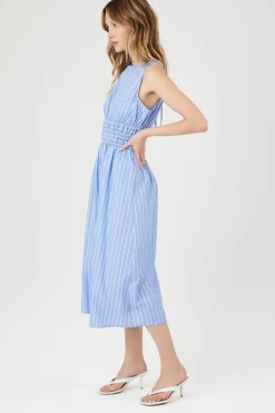 Pinstriped Poplin Midi Dress