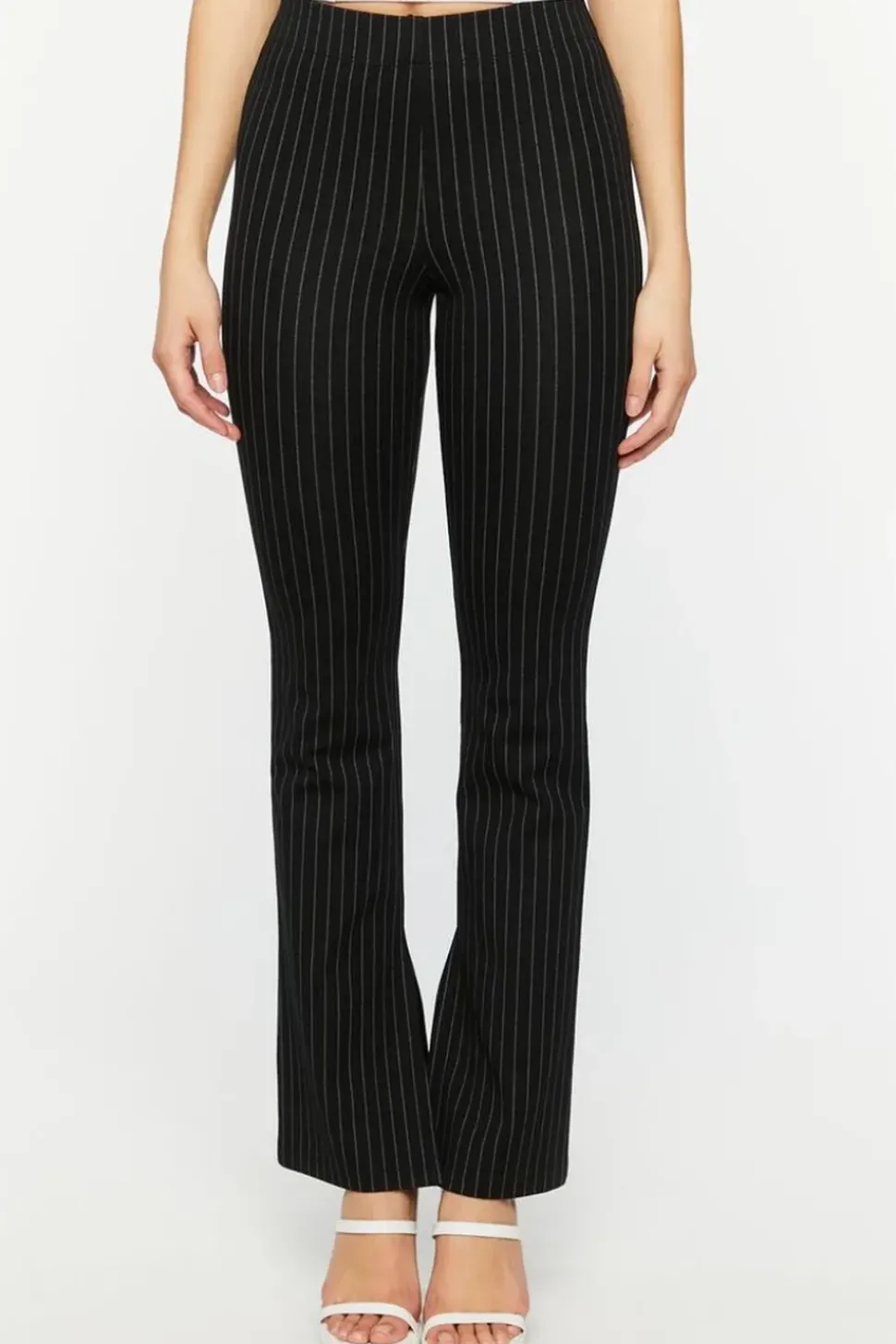 Pinstriped Split-Hem Straight-Leg Pants