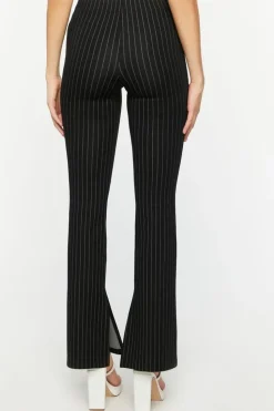 Pinstriped Split-Hem Straight-Leg Pants
