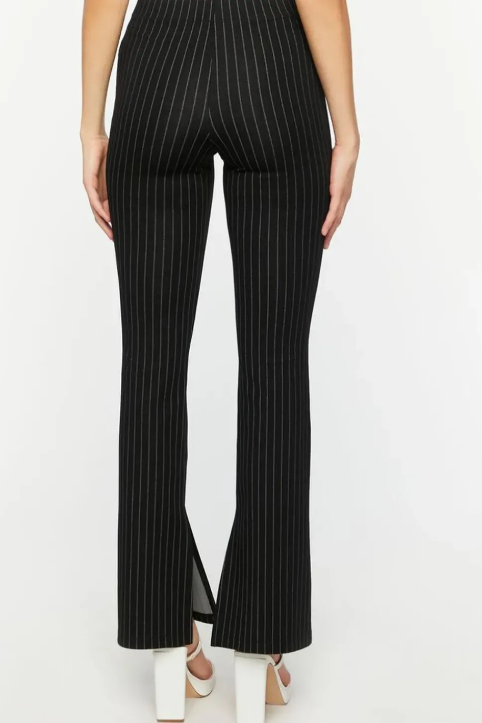 Pinstriped Split-Hem Straight-Leg Pants