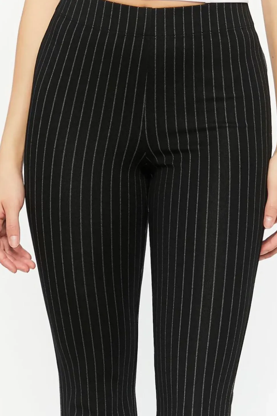 Pinstriped Split-Hem Straight-Leg Pants