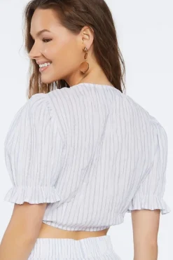 Pinstriped Tie-Front Crop Top