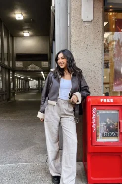 Pinstriped Wide-Leg Pants