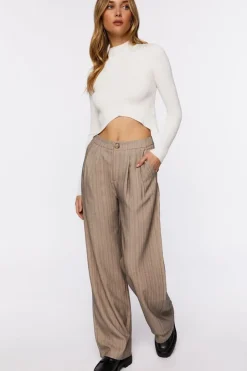 Pinstriped Wide-Leg Pants