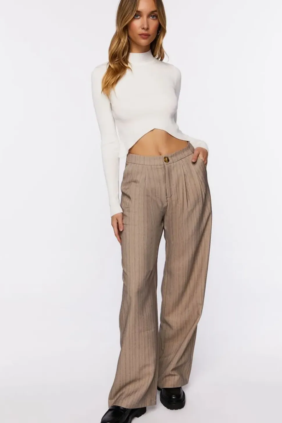 Pinstriped Wide-Leg Pants