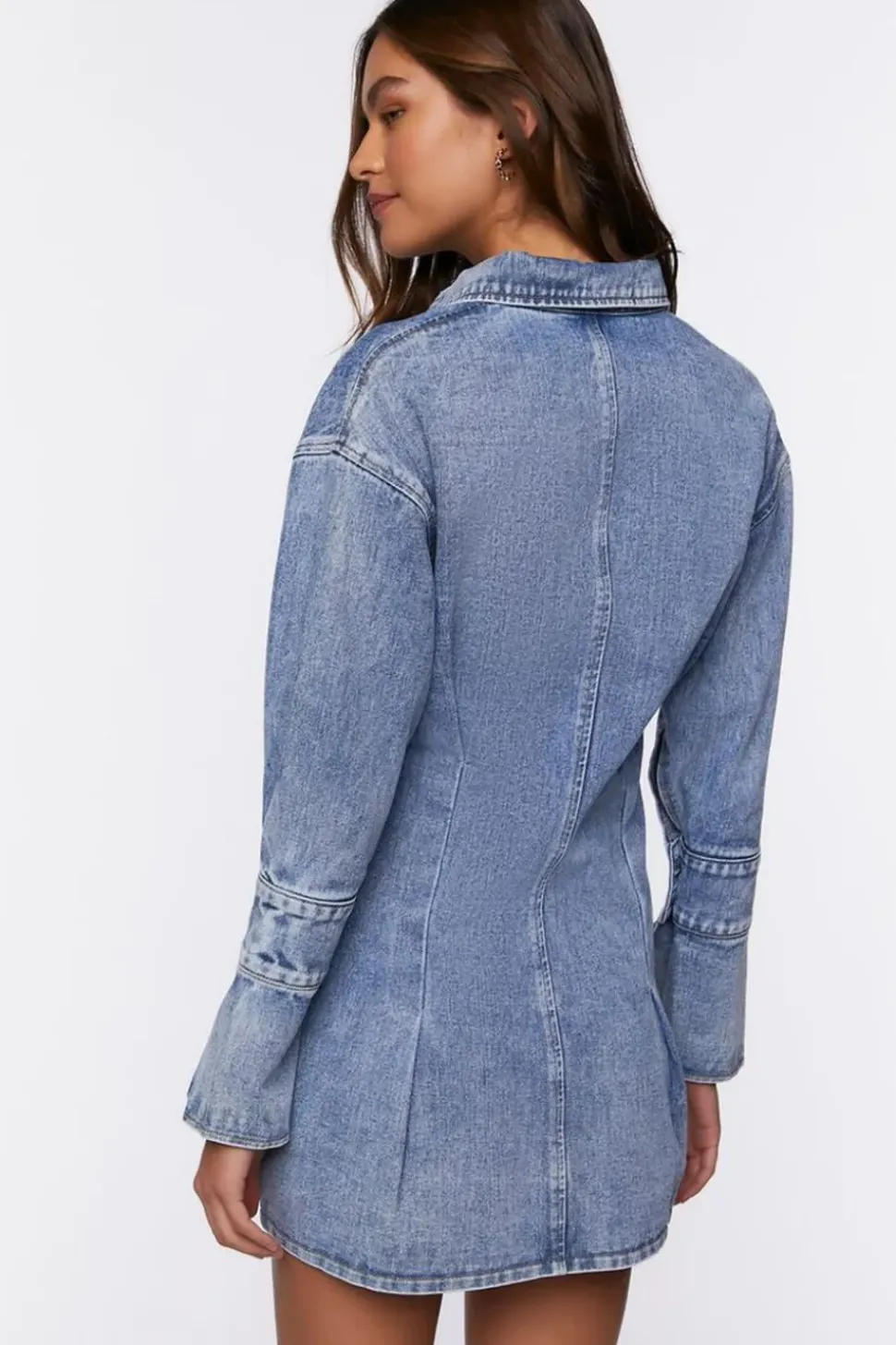 Pintucked Denim Mini Shirt Dress