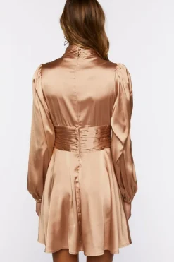 Pintucked Satin Mini Dress