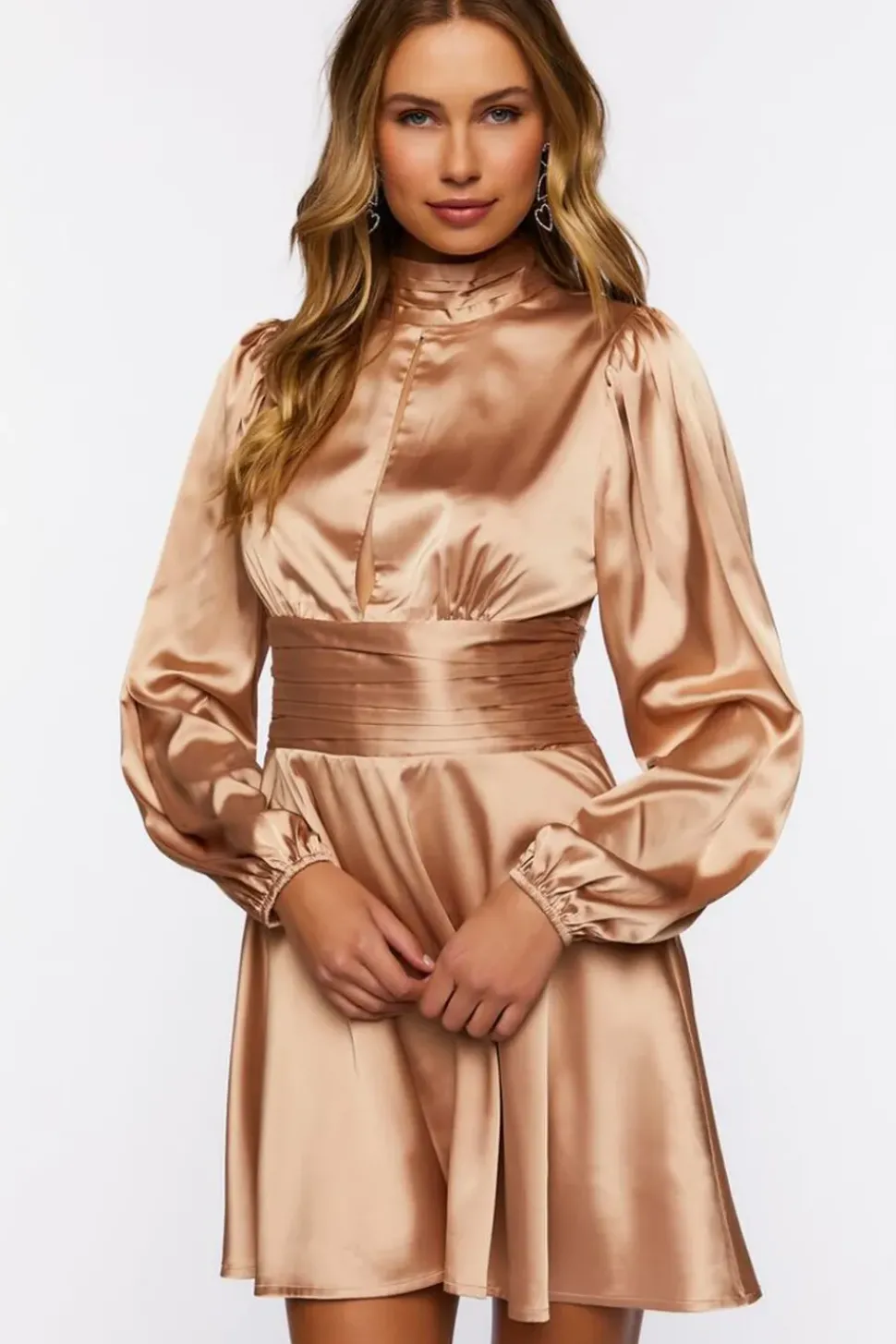 Pintucked Satin Mini Dress