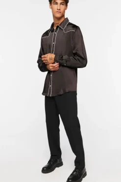 Piped-Trim Long-Sleeve Shirt