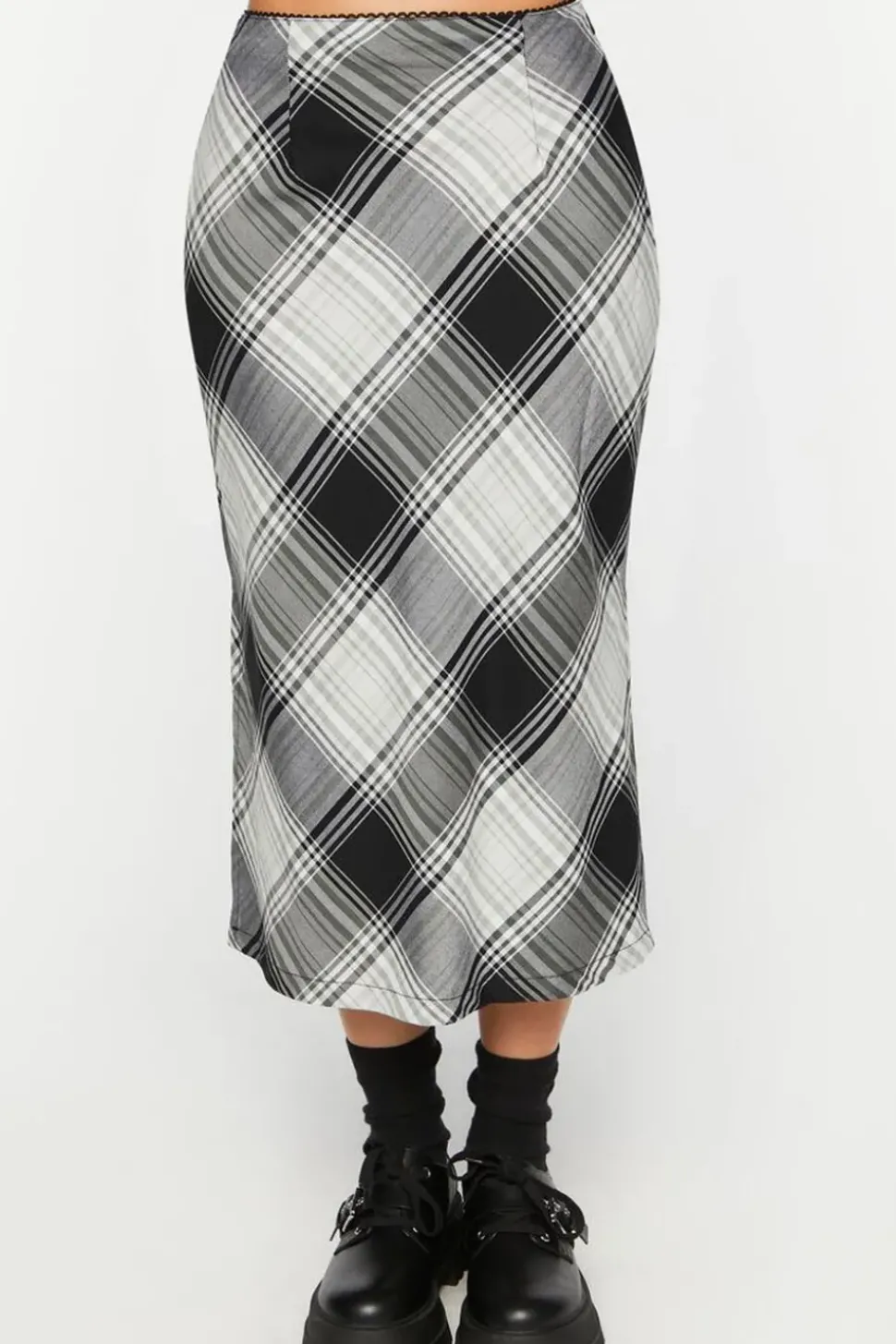 Plaid A-Line Midi Skirt