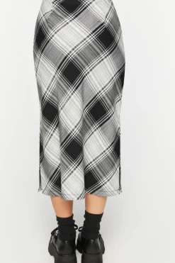 Plaid A-Line Midi Skirt