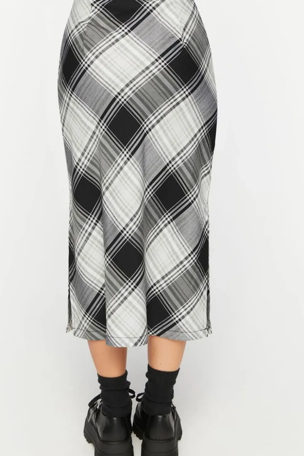 Plaid A-Line Midi Skirt