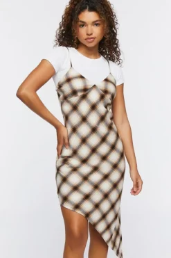 Plaid Asymmetrical Slip Dress