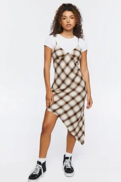 Plaid Asymmetrical Slip Dress