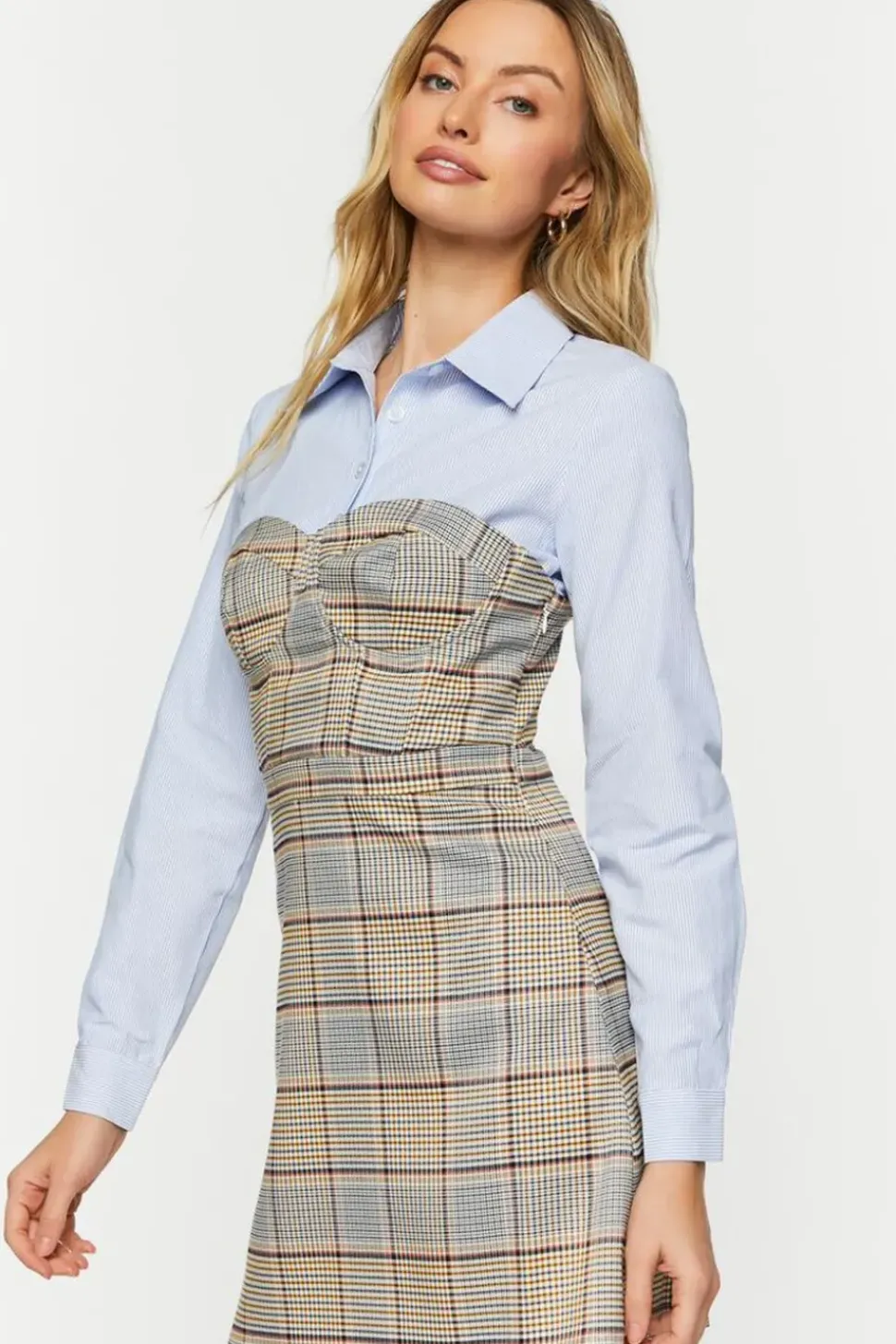 Plaid Bustier Combo Mini Dress