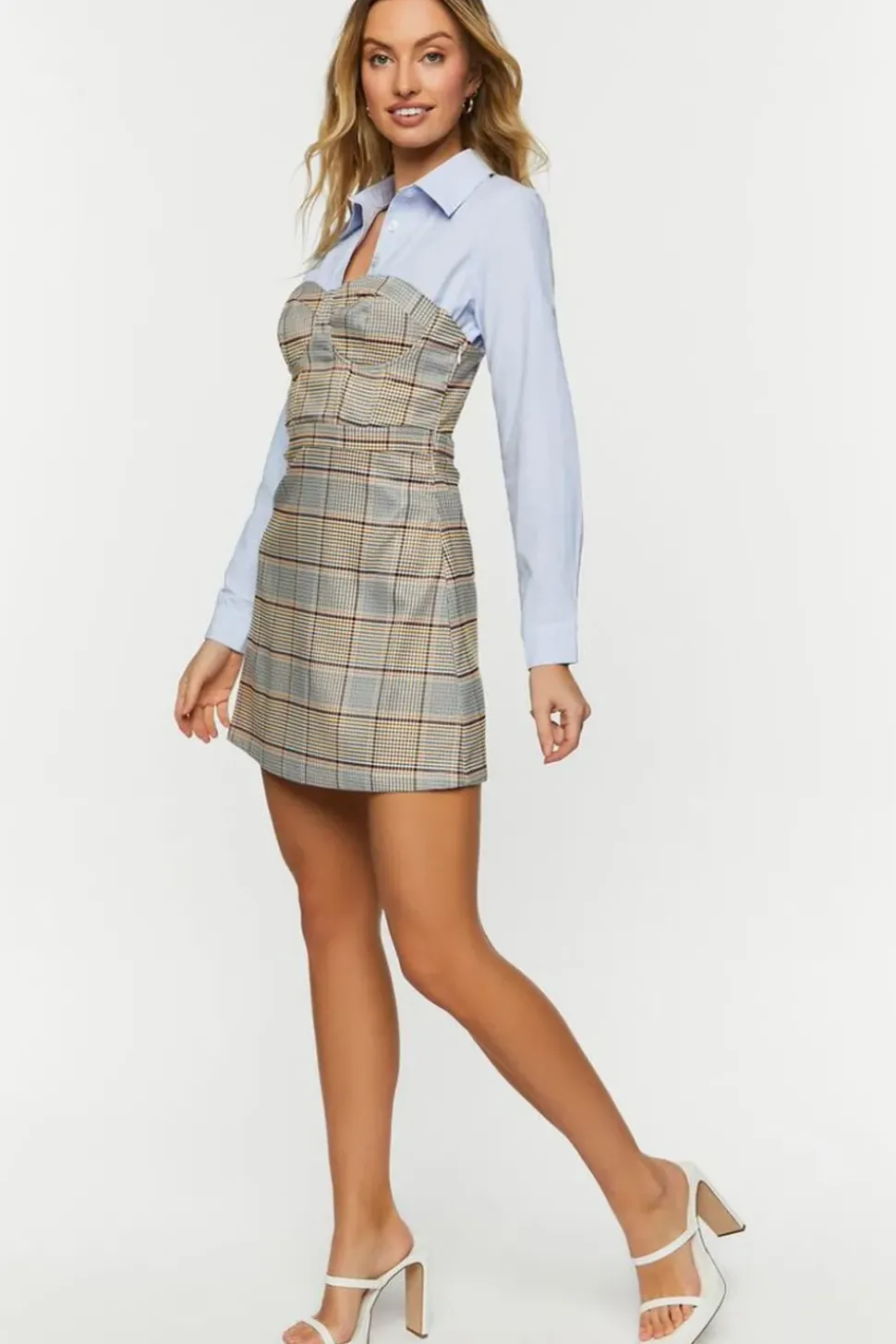 Plaid Bustier Combo Mini Dress