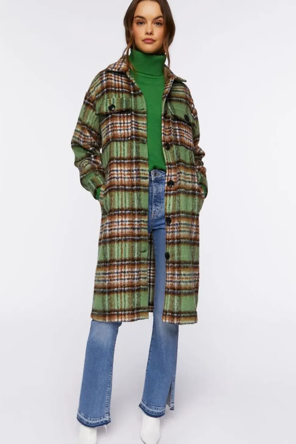 Plaid Buttoned Duster Jacket