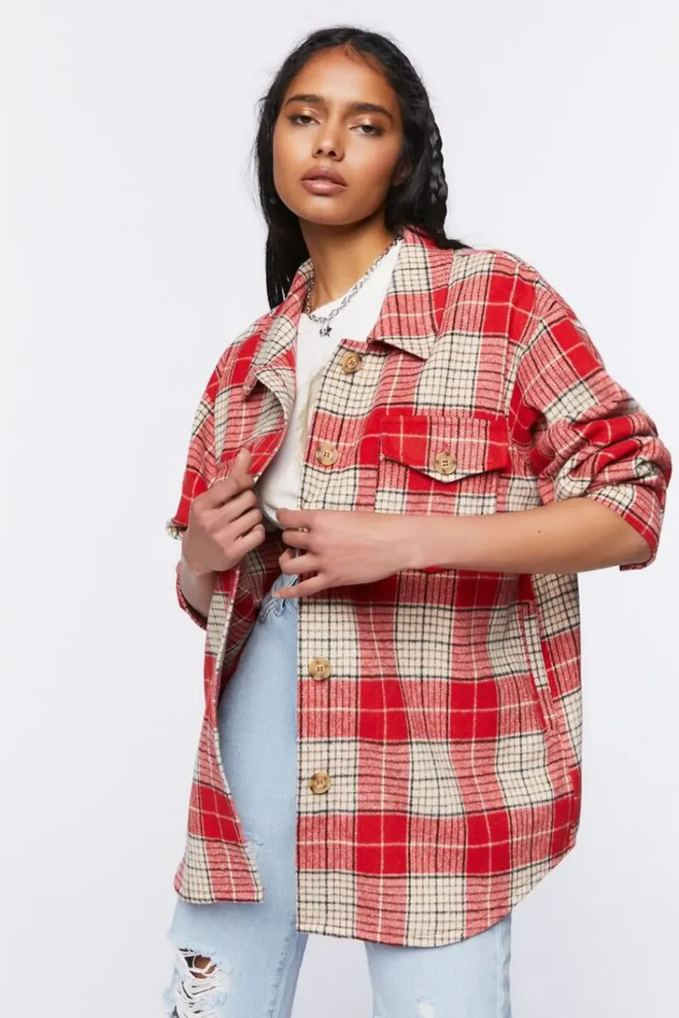 Plaid Button-Front Shacket