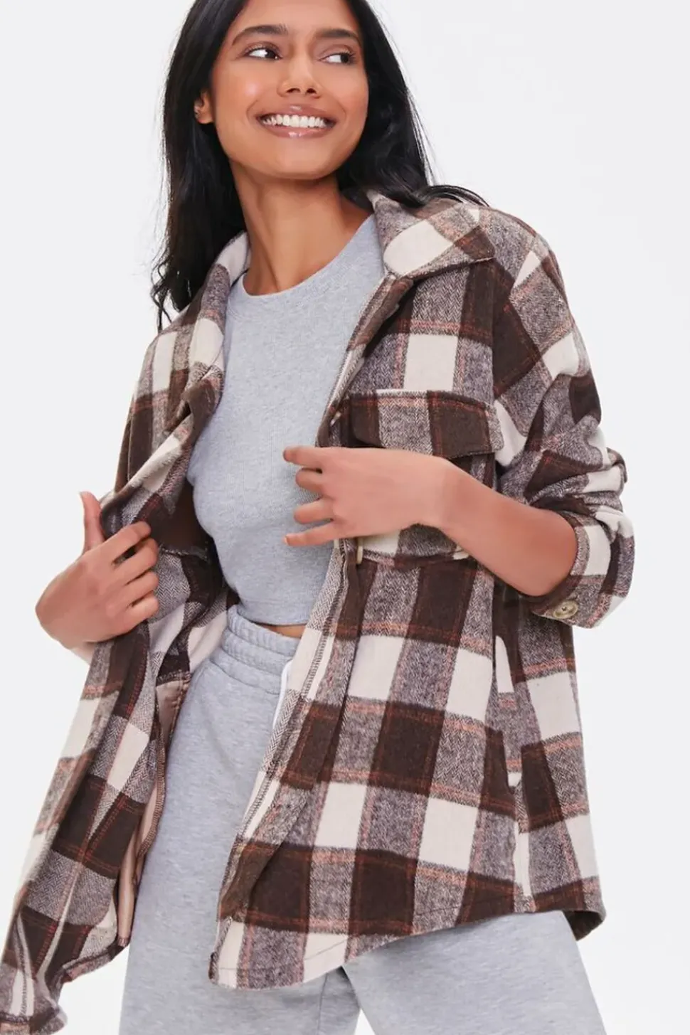 Plaid Button-Front Shacket
