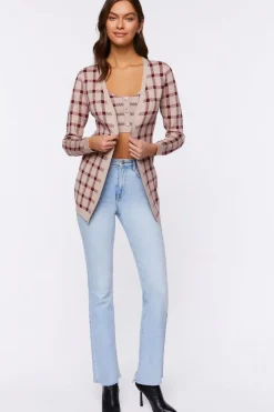 Plaid Cami & Cardigan Sweater Set