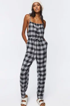 Plaid Cami Drawstring Jumpsuit