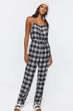 Plaid Cami Drawstring Jumpsuit