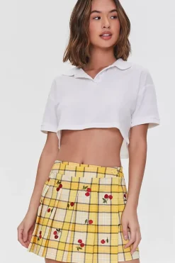 Plaid Cherry Embroidered Skort