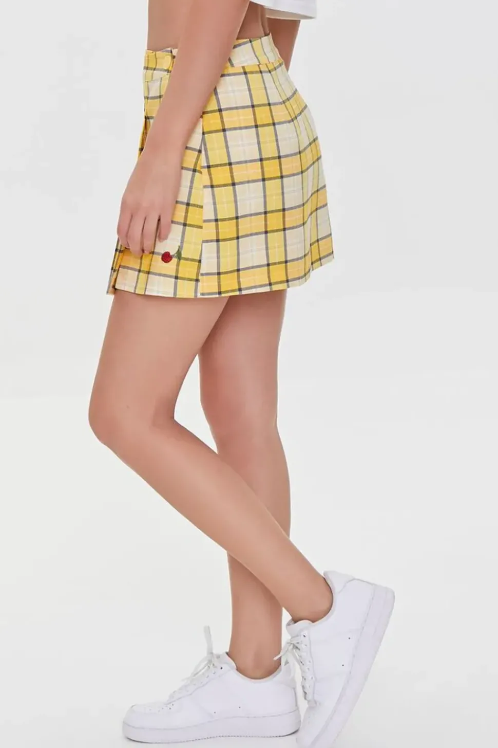 Plaid Cherry Embroidered Skort