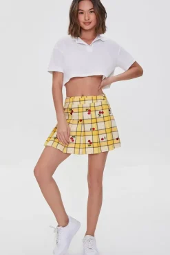 Plaid Cherry Embroidered Skort