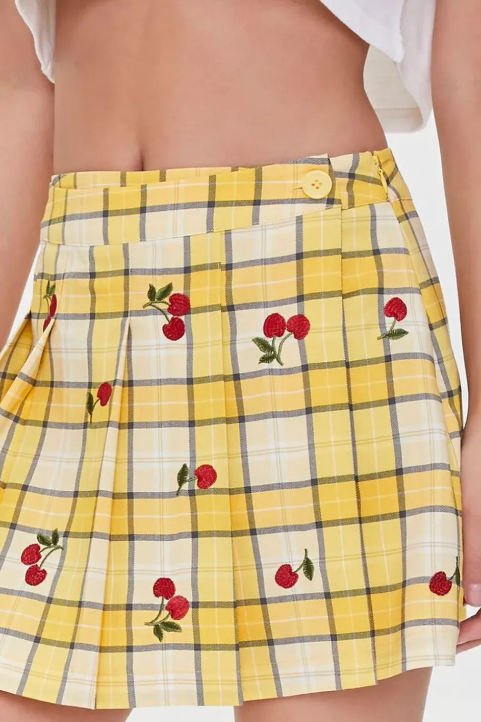 Plaid Cherry Embroidered Skort