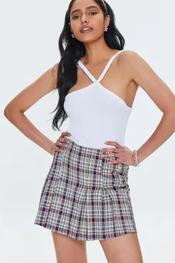 Plaid Cotton-Blend Skort
