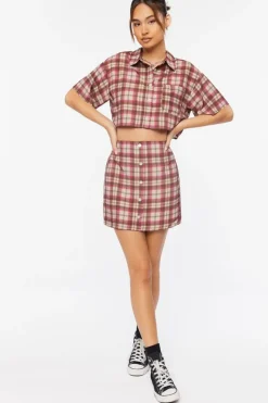 Plaid Cropped Shirt & Skirt Set
