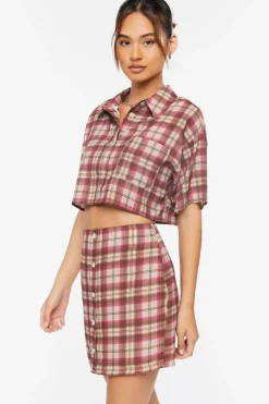 Plaid Cropped Shirt & Skirt Set