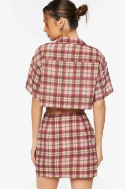 Plaid Cropped Shirt & Skirt Set