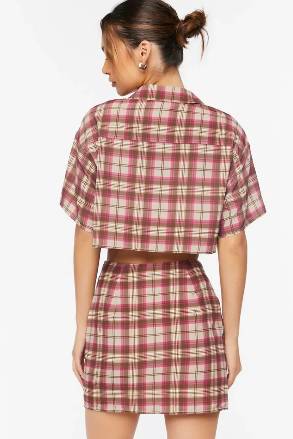 Plaid Cropped Shirt & Skirt Set