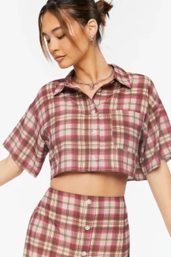 Plaid Cropped Shirt & Skirt Set
