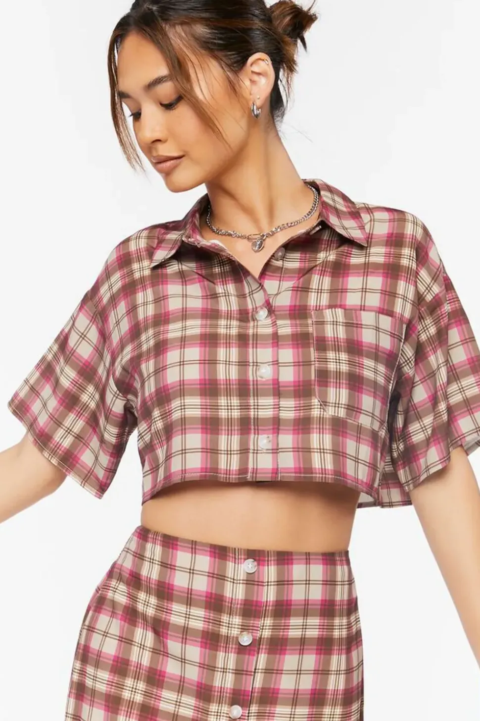 Plaid Cropped Shirt & Skirt Set