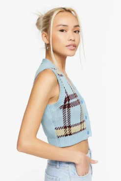 Plaid Cropped Sweater Vest