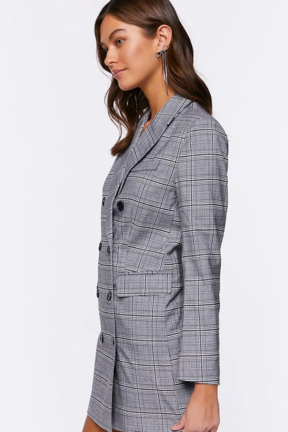 Plaid Double-Breasted Blazer Mini Dress