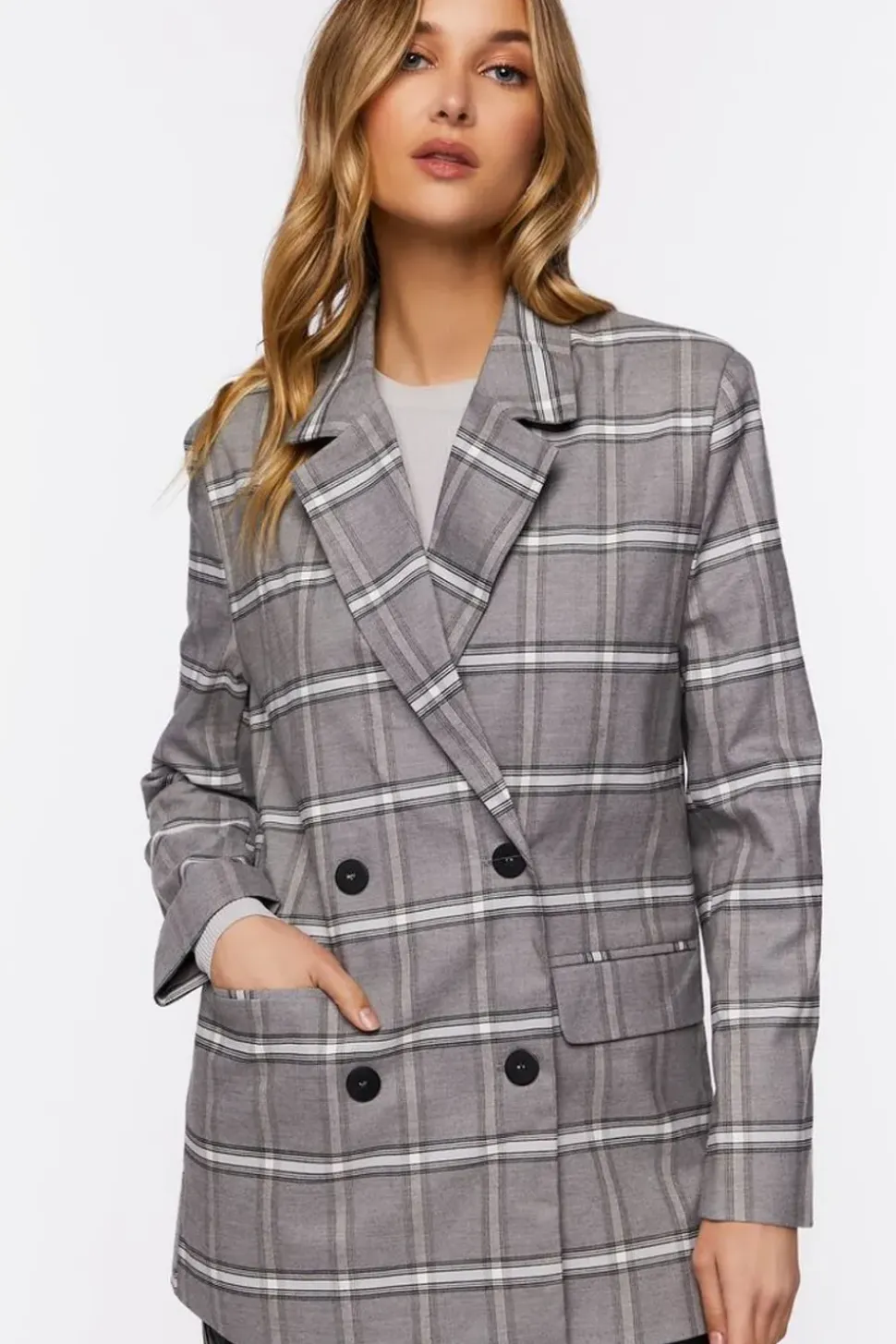 Plaid Double-Breasted Blazer