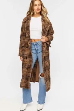 Plaid Double-Breasted Longline Coat