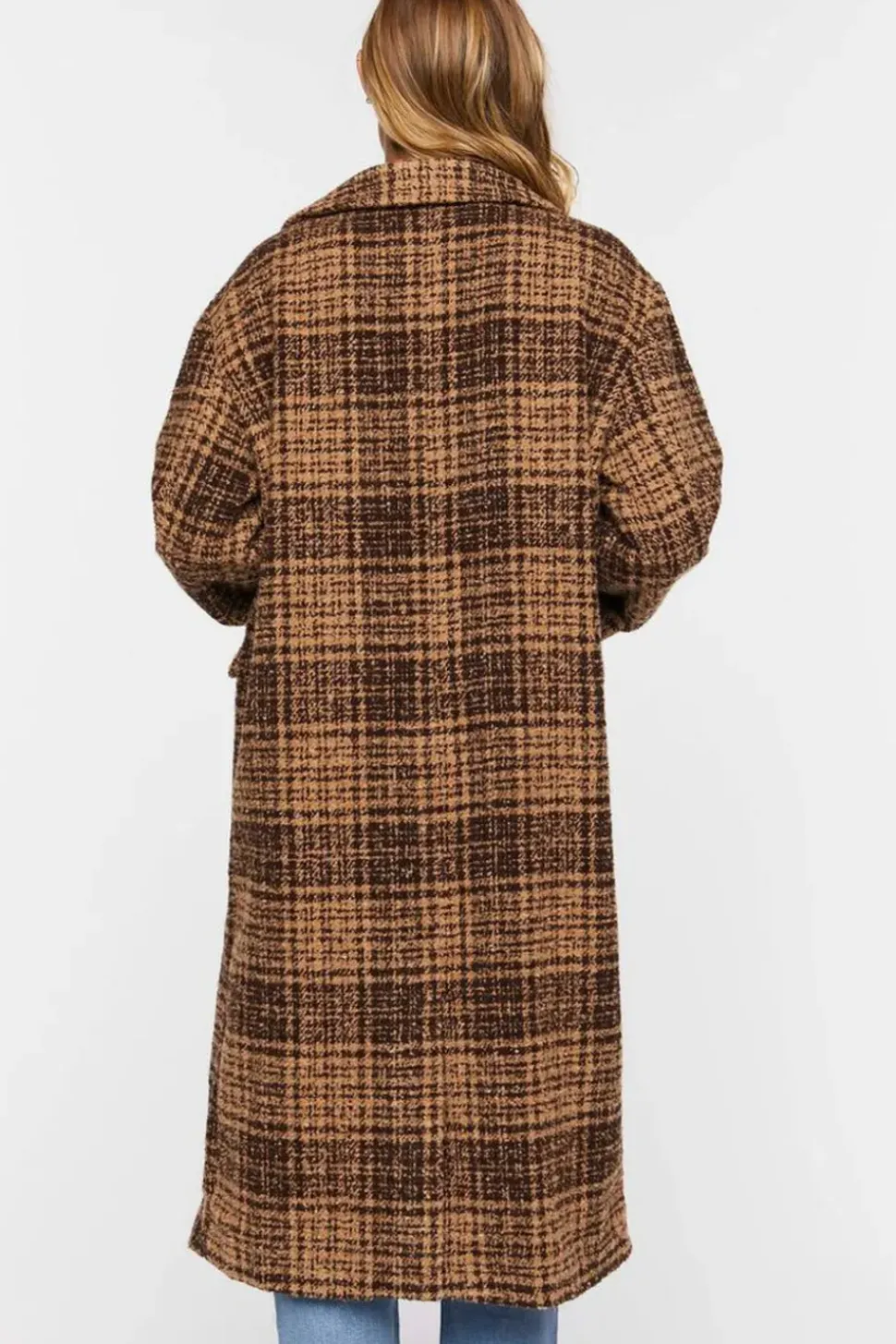 Plaid Double-Breasted Longline Coat
