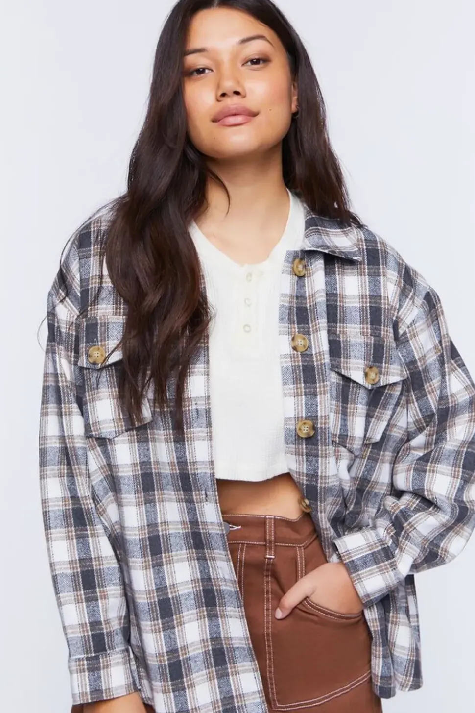 Plaid Drop-Sleeve Shacket