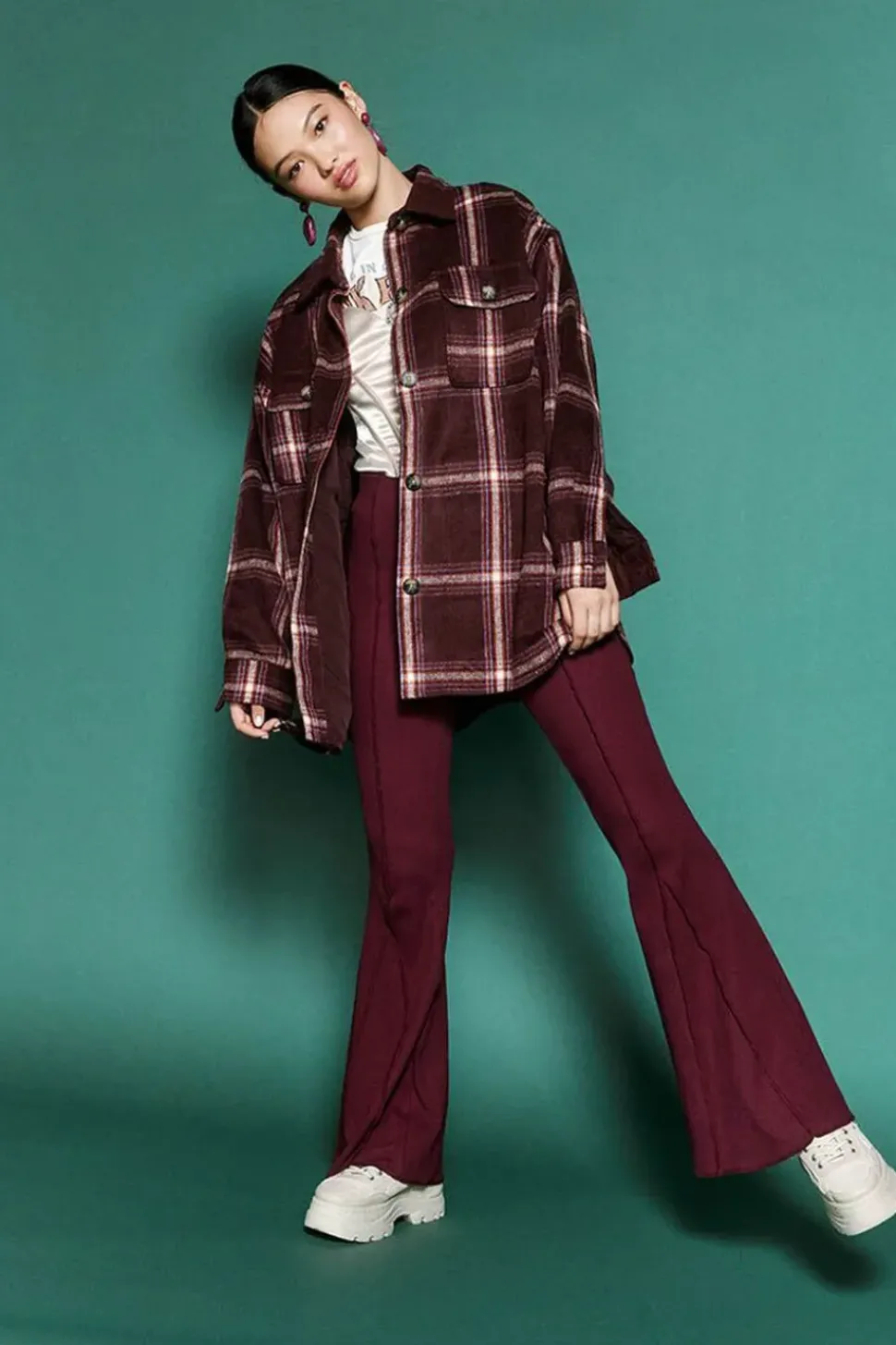 Plaid Drop-Sleeve Shacket