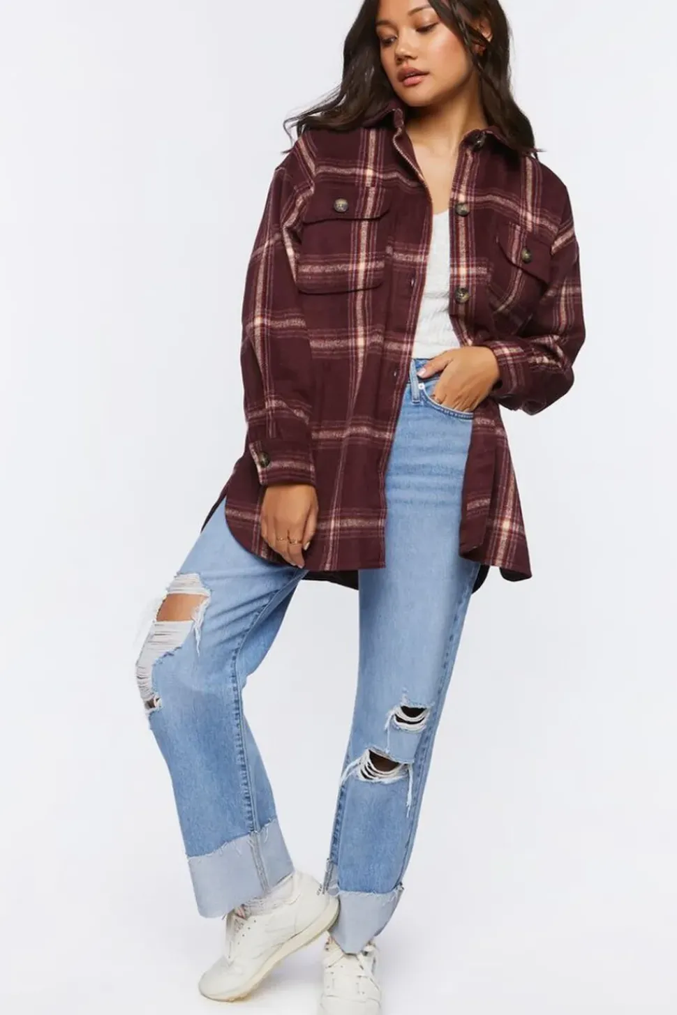 Plaid Drop-Sleeve Shacket
