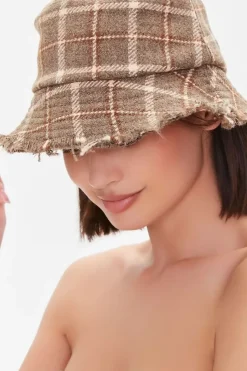 Plaid Frayed Bucket Hat