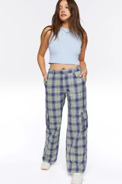 Plaid High-Rise Cargo Pants