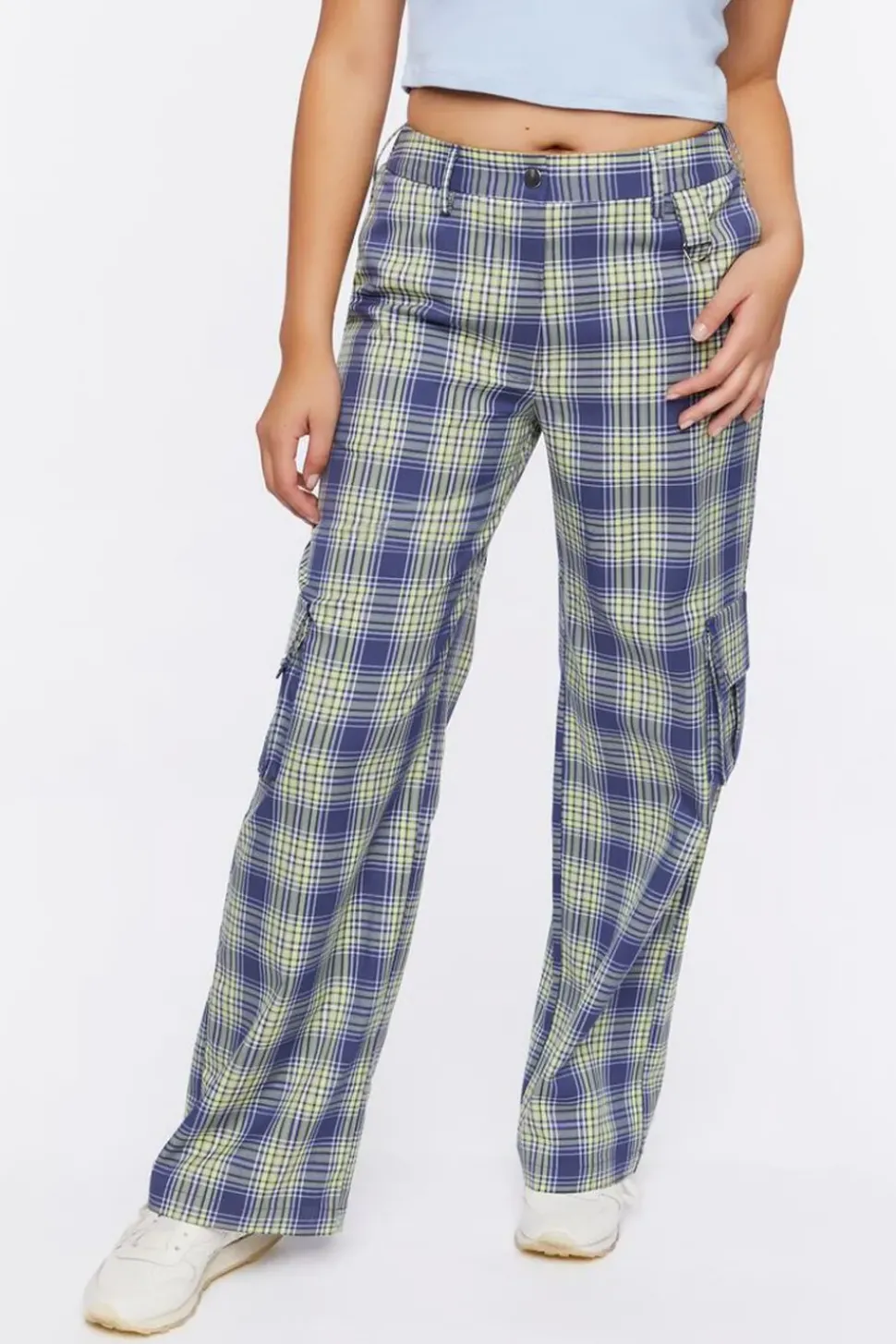 Plaid High-Rise Cargo Pants