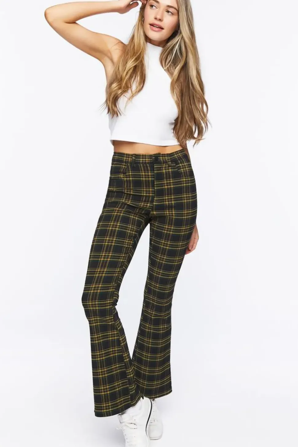 Plaid High-Rise Flare Pants